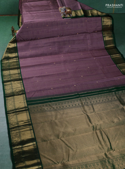 Pure kanchipuram silk saree mauve pink and green with allover zari checked pattern and zari woven border