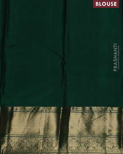 Pure kanchipuram silk saree mehendi green and green with allover zari checked pattern and zari woven border