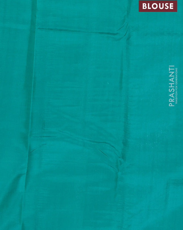 Pure kanchipuram silk saree purple and teal blue with allover zari checked pattern in borderless style