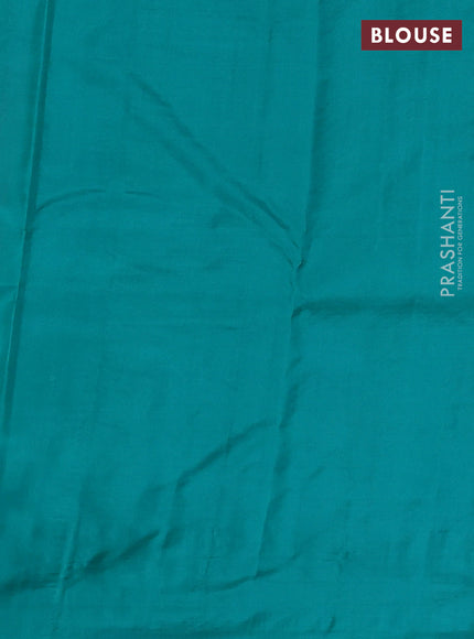 Pure kanchipuram silk saree dual shade of pink and teal blue with allover zari checked pattern in borderless style