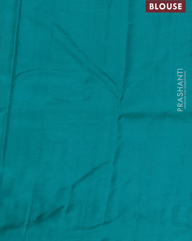 Pure kanchipuram silk saree dual shade of pink and teal blue with allover zari checked pattern in borderless style