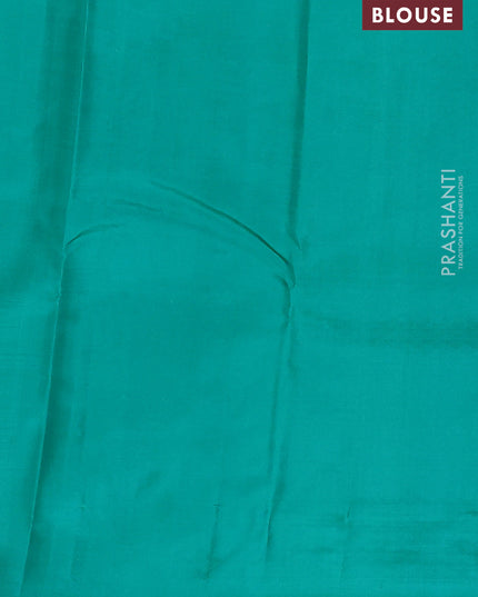 Pure kanchipuram silk saree coffee brown and teal blue with allover zari checked pattern in borderless style