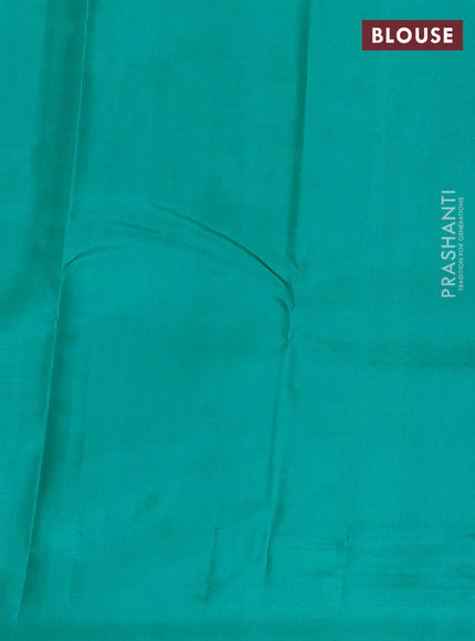 Pure kanchipuram silk saree coffee brown and teal blue with allover zari checked pattern in borderless style