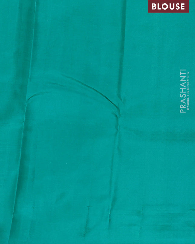 Pure kanchipuram silk saree coffee brown and teal blue with allover zari checked pattern in borderless style