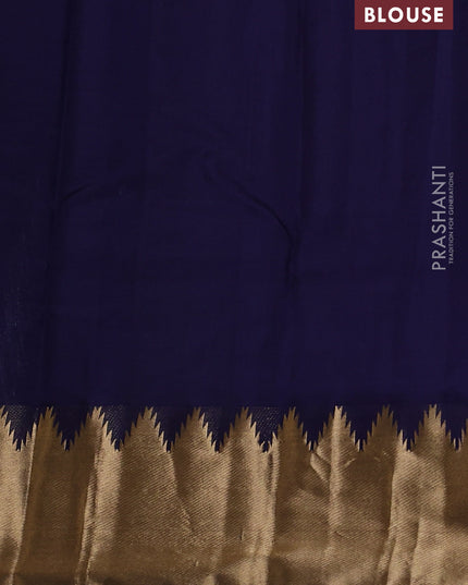 Pure kanchipuram silk saree dark blue with zari woven buttas and temple design zari woven border