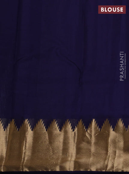 Pure kanchipuram silk saree dark blue with zari woven buttas and temple design zari woven border