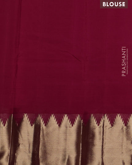 Pure kanchipuram silk saree dark pink with zari woven buttas and temple design zari woven border
