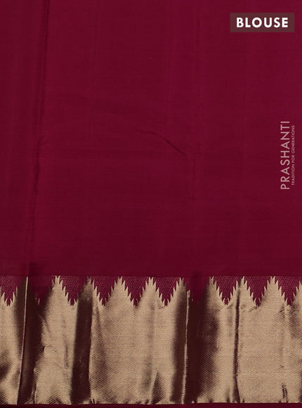 Pure kanchipuram silk saree dark pink with zari woven buttas and temple design zari woven border