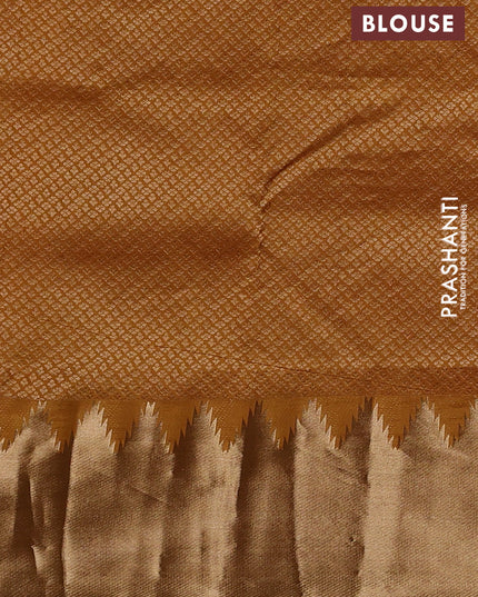 Pure kanchipuram silk saree mustard yellow with plain body and temple design zari woven border