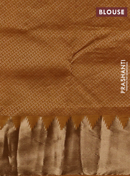 Pure kanchipuram silk saree mustard yellow with plain body and temple design zari woven border