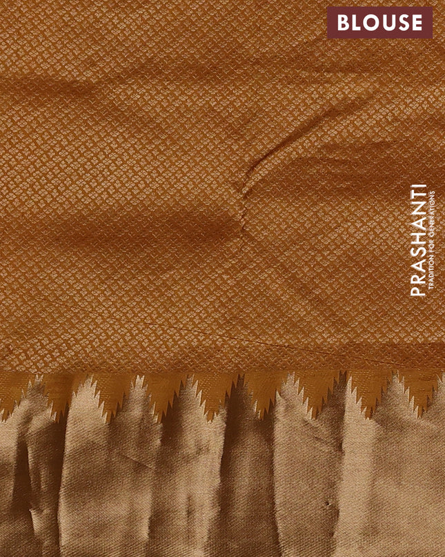 Pure kanchipuram silk saree mustard yellow with plain body and temple design zari woven border