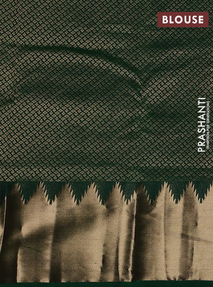 Pure kanchipuram silk saree green with plain body and temple design zari woven border