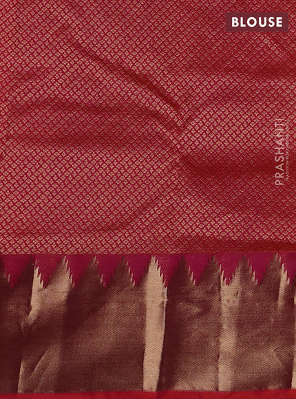 Pure kanchipuram silk saree dual shade of pinkish orange with plain body and temple design zari woven border