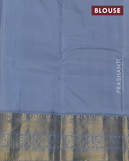 Pure kanchipuram silk saree yellow and grey with zari woven buttas and long zari woven korvai border