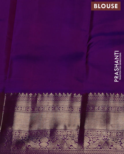 Pure kanchipuram silk saree teal blue and purple with zari woven buttas and long zari woven korvai border