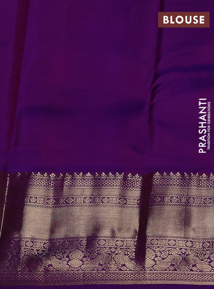 Pure kanchipuram silk saree teal blue and purple with zari woven buttas and long zari woven korvai border