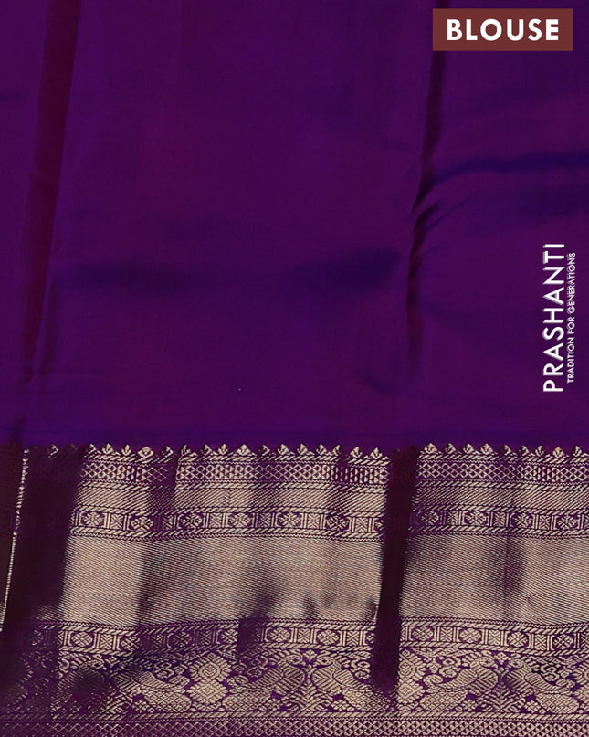 Pure kanchipuram silk saree teal blue and purple with zari woven buttas and long zari woven korvai border