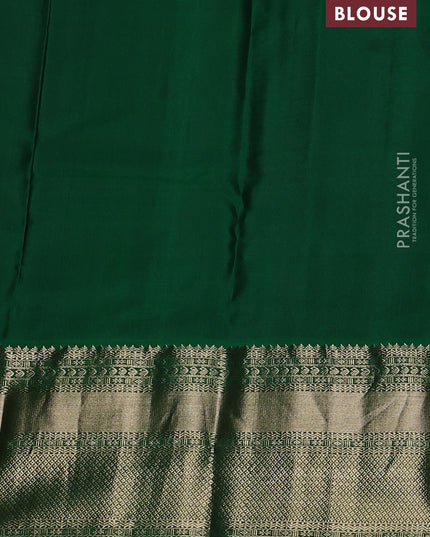 Pure kanchipuram silk saree red and green with allover zari checked pattern and long zari woven korvai border