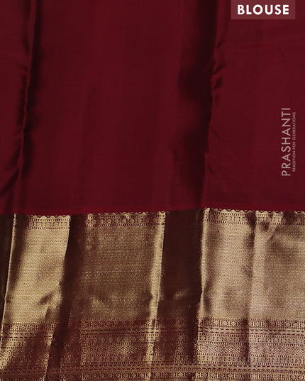 Pure kanchipuram silk saree peacock blue and maroon with allover zari checked pattern and long zari woven korvai border