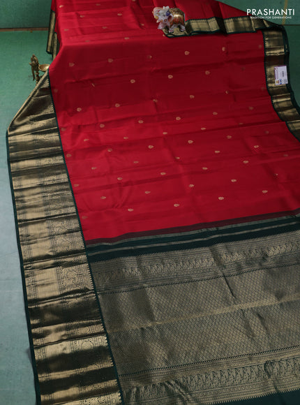 Pure kanchipuram silk saree red and dark green with zari woven buttas and long zari woven korvai border