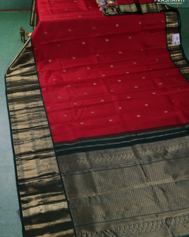 Pure kanchipuram silk saree red and dark green with zari woven buttas and long zari woven korvai border