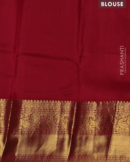 Pure kanchipuram silk saree blue and red with zari woven buttas and long zari woven korvai border