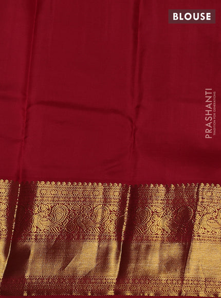 Pure kanchipuram silk saree blue and red with zari woven buttas and long zari woven korvai border