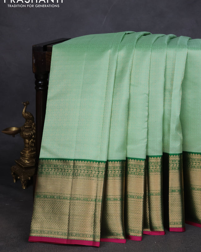 Pure kanchipuram silk saree teal green and dark green with allover zari woven brocade weaves and long zari woven korvai border