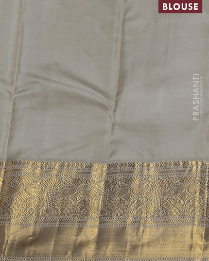 Pure kanchipuram silk saree blue and beige with zari woven buttas and zari woven korvai border