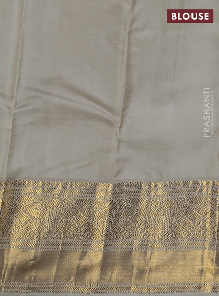 Pure kanchipuram silk saree blue and beige with zari woven buttas and zari woven korvai border
