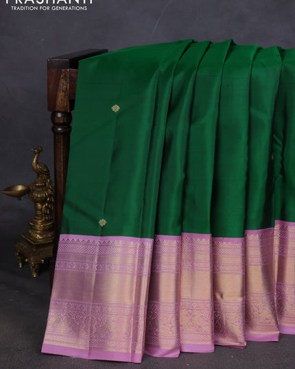 Pure kanchipuram silk saree green and lavender with zari woven buttas and zari woven korvai border