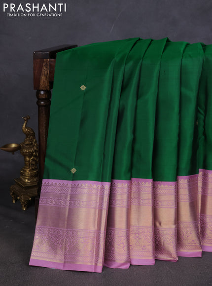 Pure kanchipuram silk saree green and lavender with zari woven buttas and zari woven korvai border