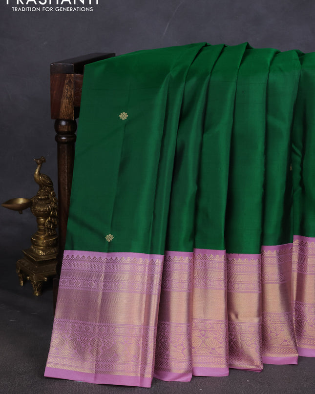 Pure kanchipuram silk saree green and lavender with zari woven buttas and zari woven korvai border
