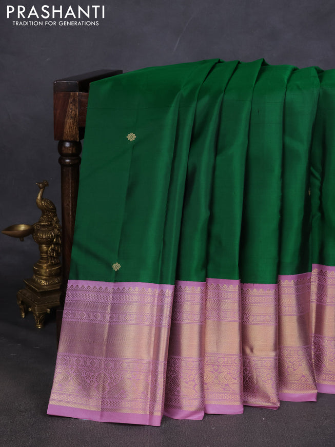 Pure kanchipuram silk saree green and lavender with zari woven buttas and zari woven korvai border