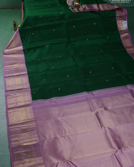Pure kanchipuram silk saree green and lavender with zari woven buttas and zari woven korvai border