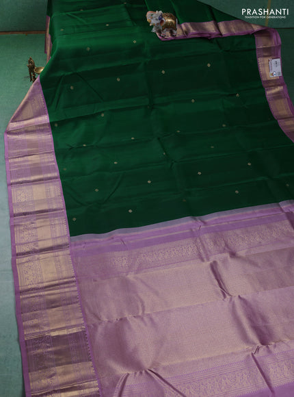 Pure kanchipuram silk saree green and lavender with zari woven buttas and zari woven korvai border