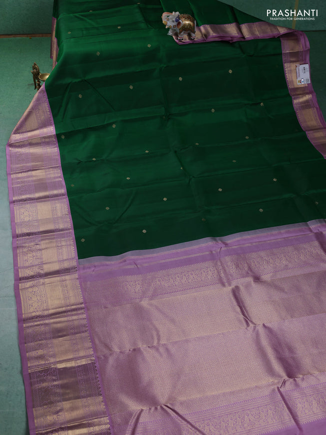 Pure kanchipuram silk saree green and lavender with zari woven buttas and zari woven korvai border