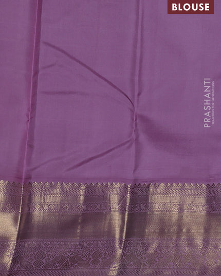 Pure kanchipuram silk saree green and lavender with zari woven buttas and zari woven korvai border