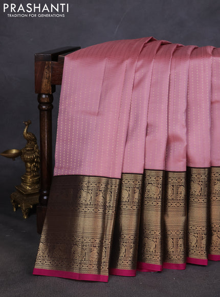 Pure kanchipuram silk saree mauve pink and coffee brown with allover zari woven butta weaves and long zari woven korvai border