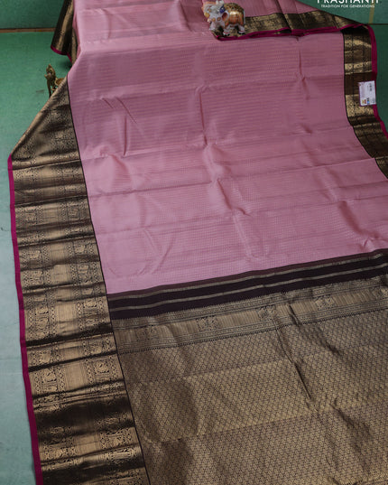 Pure kanchipuram silk saree mauve pink and coffee brown with allover zari woven butta weaves and long zari woven korvai border