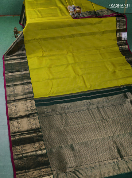 Pure kanchipuram silk saree lime green and dark green with allover zari woven butta weaves and long zari woven korvai border