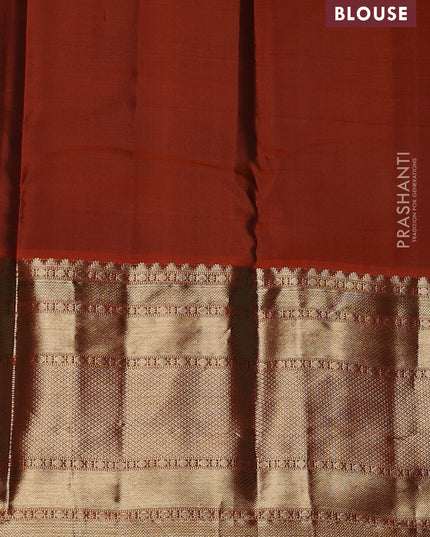Pure kanchipuram silk saree green and orange with allover zari weaves and long zari woven border