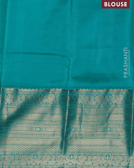 Pure kanchipuram silk saree lime yellow and teal blue with zari woven buttas and long zari woven korvai border