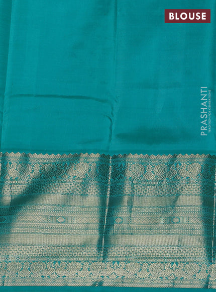 Pure kanchipuram silk saree lime yellow and teal blue with zari woven buttas and long zari woven korvai border