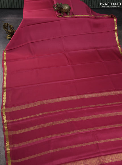 Pure mysore silk saree peach pink with plain body and zari woven border