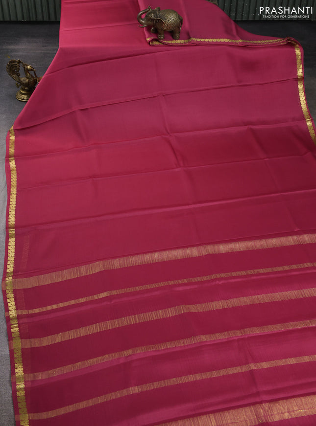 Pure mysore silk saree peach pink with plain body and zari woven border