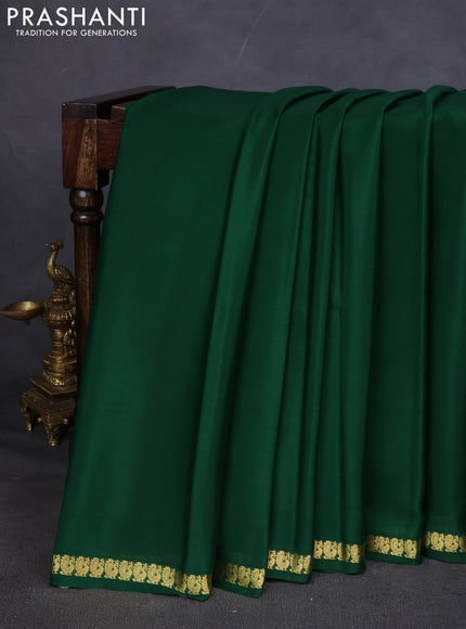 Pure mysore silk saree green with plain body and zari woven border