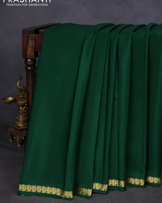 Pure mysore silk saree green with plain body and zari woven border