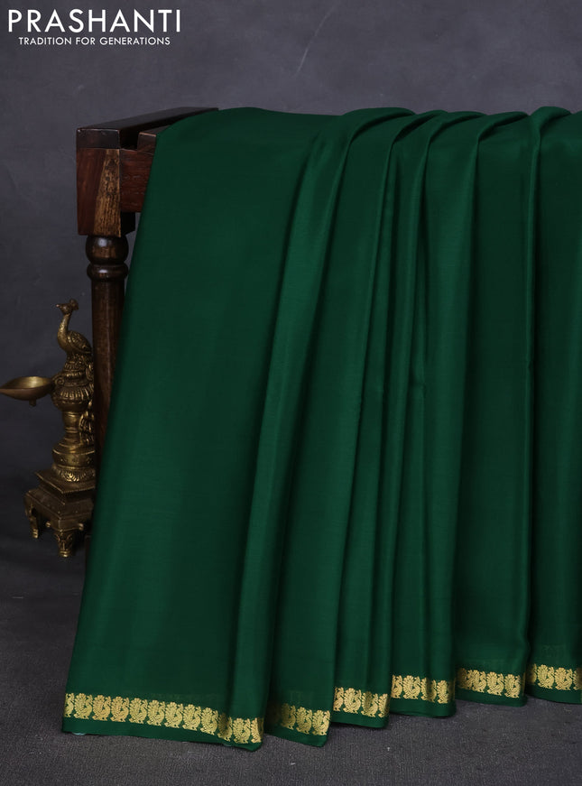 Pure mysore silk saree green with plain body and zari woven border