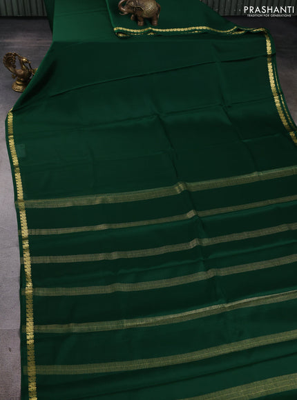 Pure mysore silk saree green with plain body and zari woven border